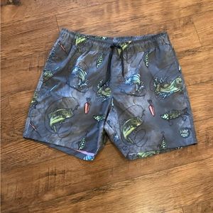 Psycho Fish Swim Trunk Shorts Hybrid Men’s Medium Pockets Elastic Drawstring